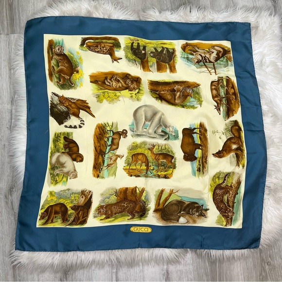 Gucci Accessories - Vintage Gucci Silk Animal Forrest Print Scarf